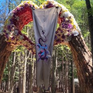 Gray Satin Pants with Embroidered Dragon